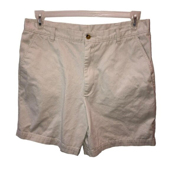 George Mens Size 34 Beige Khaki Flat Front Pockets Cotton Casual Chino Shorts - Picture 1 of 7